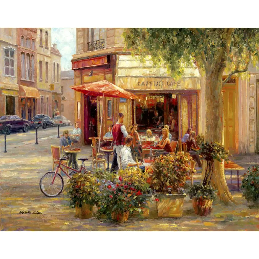 

French Lanscapes Paintings Wall Art Cafe Corner Paris Hand-painted Oil Artwrok On Canvas For Pub Bar Modern Decoration