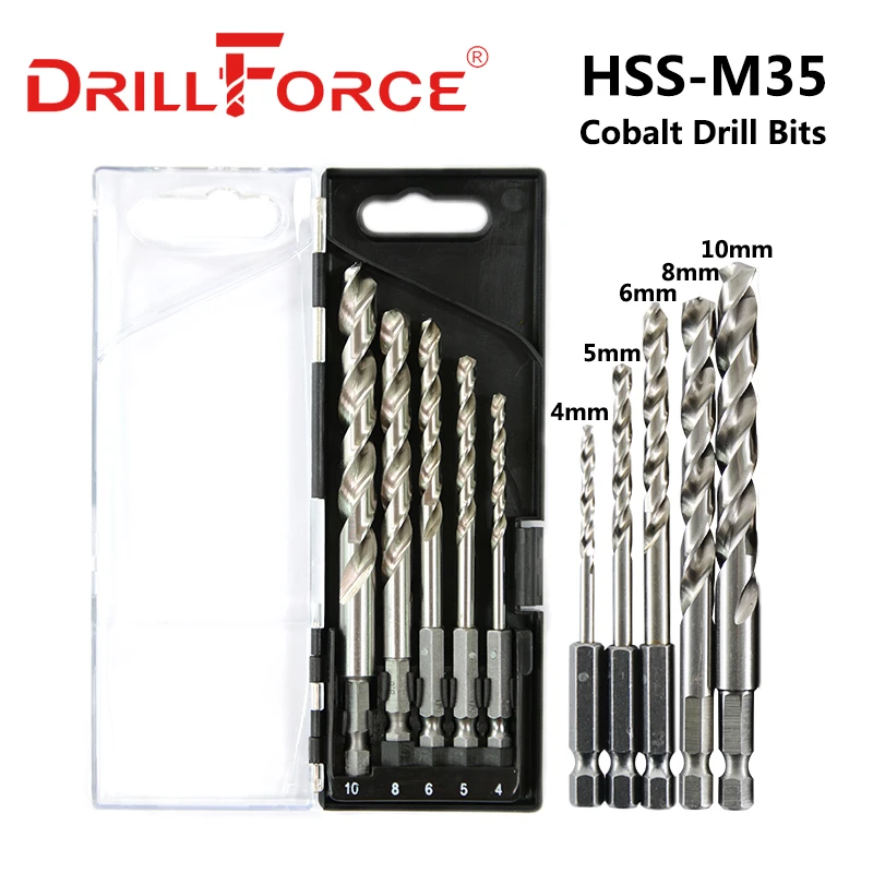 Drillforce 5pcs Cobalt Drill Bits Hss Twist M35 Drill Bit For Stainless