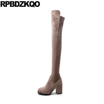 

over the knee suede high heel designer chunky fur round toe autumn tall long women boots winter 2019 block shoes fall zipper mid
