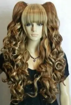 

Split Type Dark brown Blonde Mix Long Wavy Cosplay Wig AAAAAAAA Free shipping