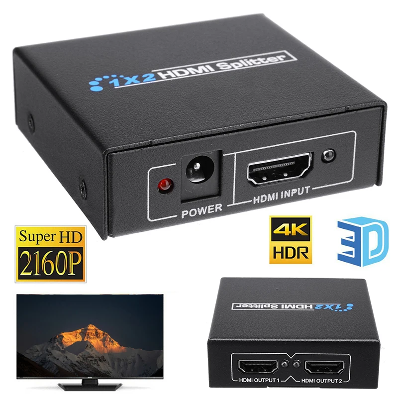 

1 Input 2 Output HDMI Switch Switcher 2 way HDMI Splitter HDMI Port Auto Switcher Box Supports Full HD 4K 3D For HDTV DVD PC