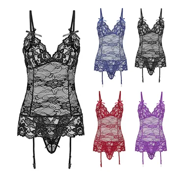 

Factory direct sales Women Lace Sexy Lingerie Gauze One-Piece Garment Lace Pajamas Underwear Set Purchasing hot sale 2019