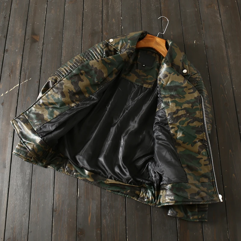 Men Motorcycle Pu Leather Jacket Autumn Winter New Camouflage Vintage Zipper Short Coat Fashion Bla