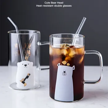 

High Borosilicate Glass Household Large Capacity Heat-resistant Milk Juice Cup with Cute Creative Cold Drink Breakfast Cup