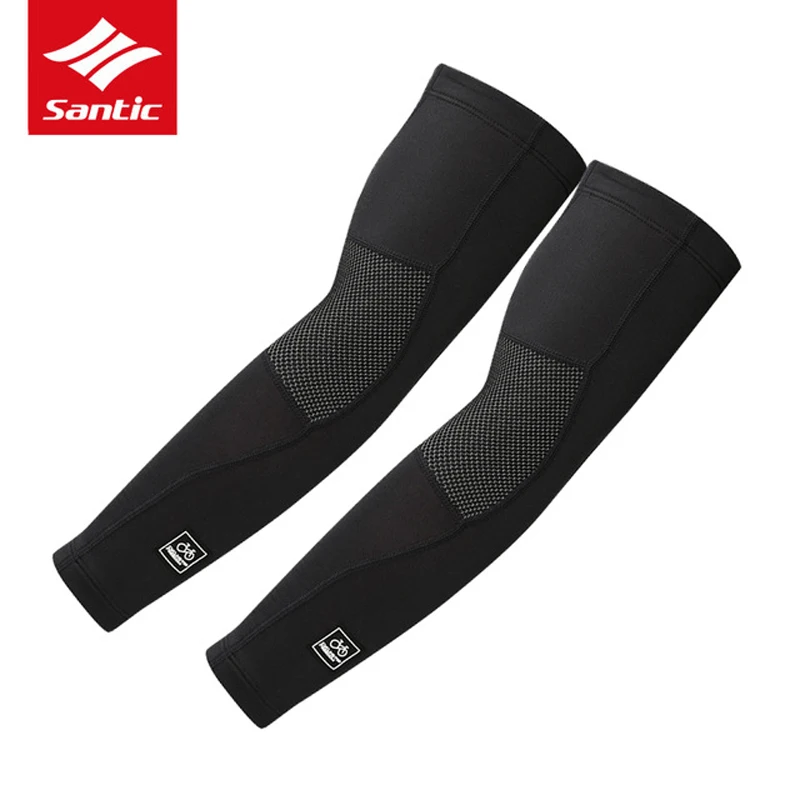 Santic новые теплые флисовые гетры для велоспорта, баскетбольные беговые рукава, нарукавники для велосипеда W7C09072 - Цвет: Black