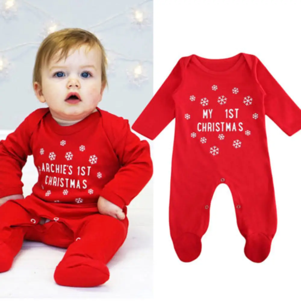 Pudcoco/Одежда для маленьких девочек одежда для маленьких мальчиков рождественское красное боди с длинными рукавами для детей от 3 до 18 месяцев