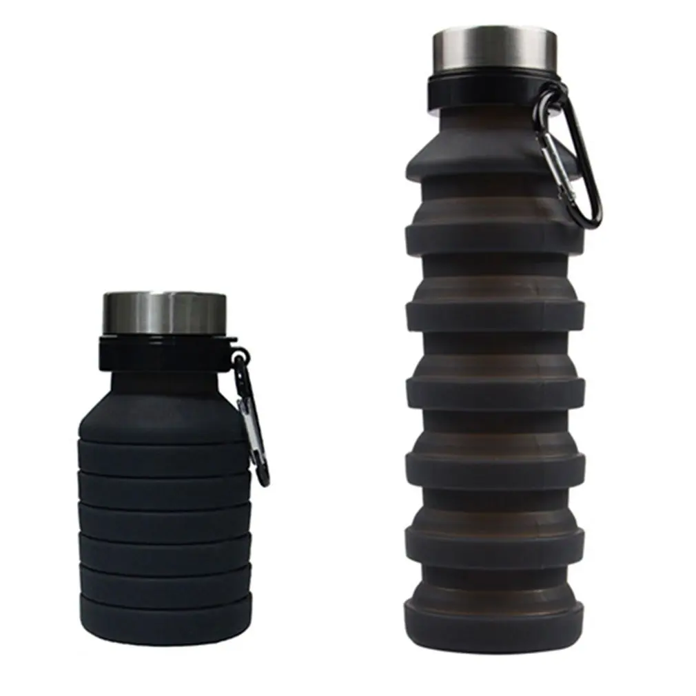 550 мл открытый Телескопический чайник переносные, складные, силиконовые сумки для воды спортивные чашки для мужчин и женщин - Цвет: Черный