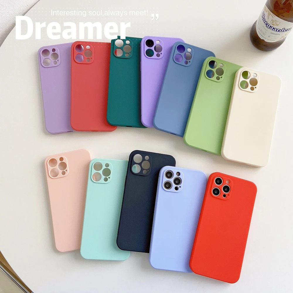 Solid Color Soft Shockproof Phone Case For iPhone 13 11 12 Pro Max XS X XR Max Mini 7 8 Plus SE 2020 Silicone Bumper Back Cover iphone 13 pro max case