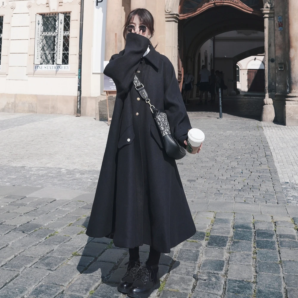 Winter Women Overcoat Long Single Breasted Thick Warm Lady Clothes Female Outerwear Black Casual Coat