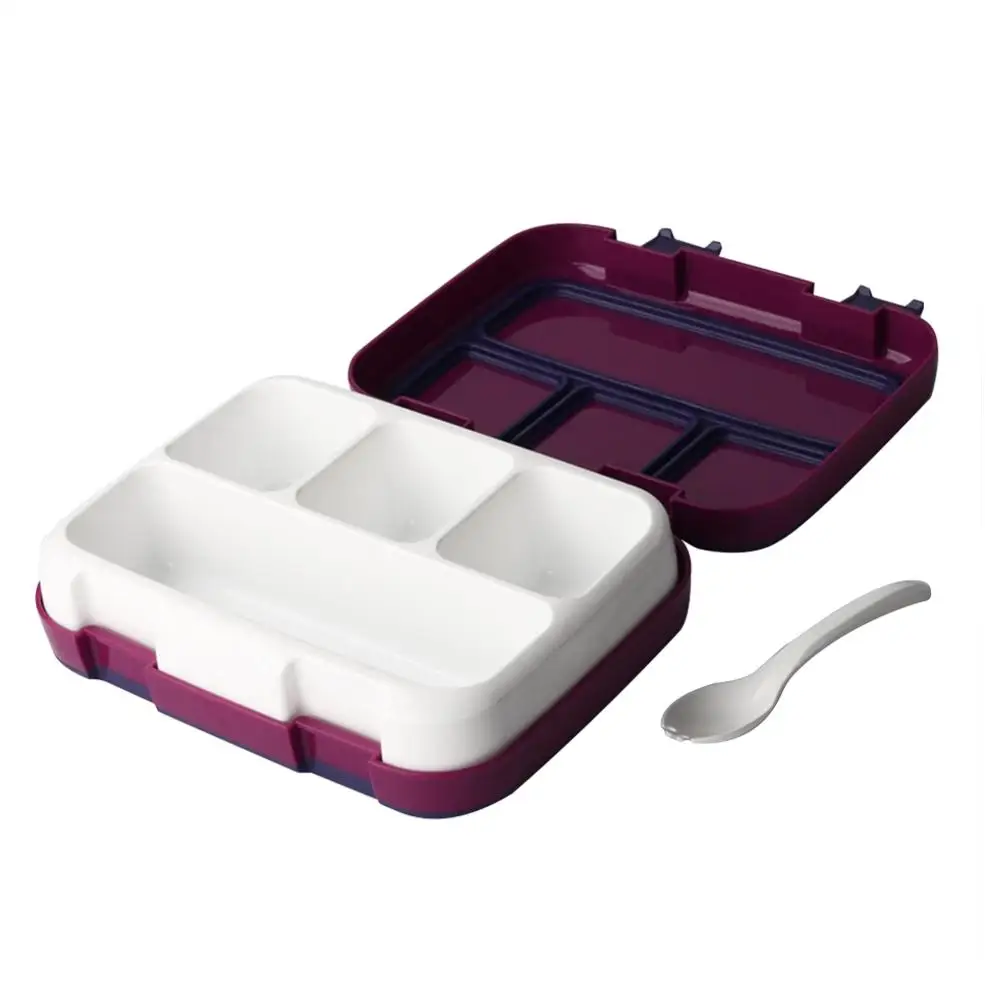 Bento Ланч-бокс с 4 отсеками, детский пластиковый бокс для закусок, хранение еды с герметичный силикон крышкой для школы пикники путешествия - Цвет: Красный