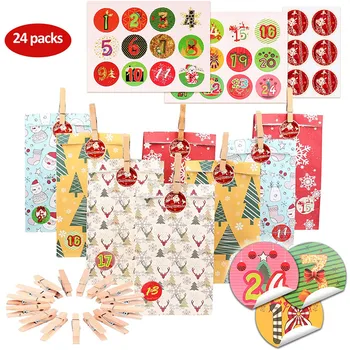 

LemonBest Christmas Gift Bag 24 Digital Blanket Hanging Bags Christmas Digital Paste Paper Bag Advent Calendar Bag Set