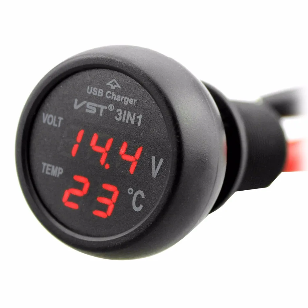Автомобильное многофункциональное зарядное устройство 3 в 1 с USB термометр