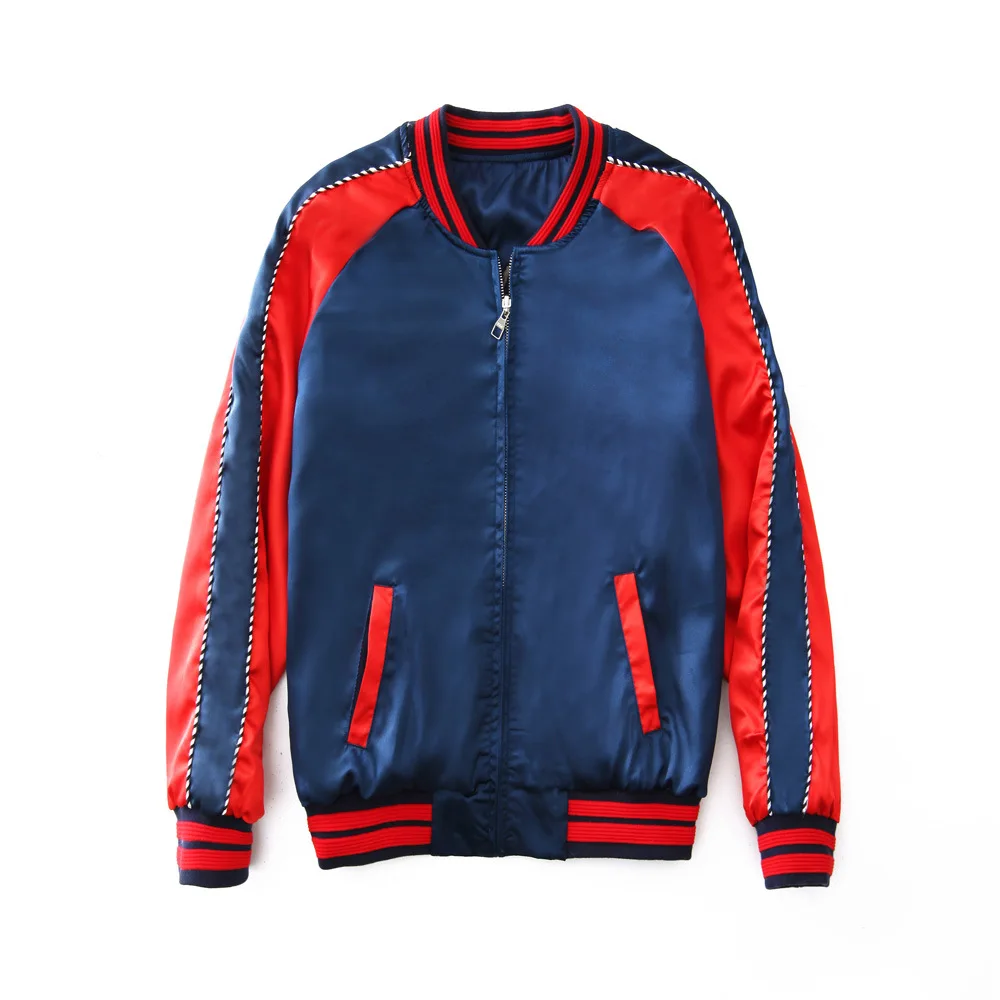 

2017 Autumn New Style Men And Women Couples Celebrity Style Crane Embroidery Satin Jacket Double-sided Wear Coat Large Size Base