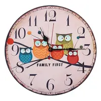 Retro Wooden Wall Clock Owl Rooster Vintage 2