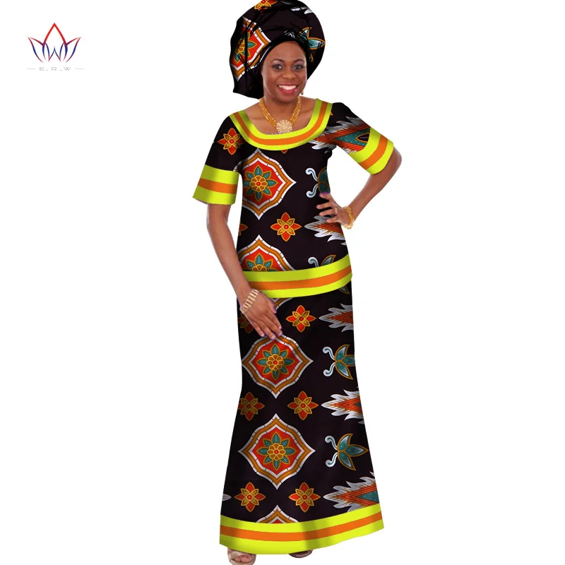 Традиционная африканская одежда для женщин, платья с круглым вырезом, женские вечерние Дашики, два предмета, короткий рукав, комплекты размера плюс, WY410 - Цвет: 2