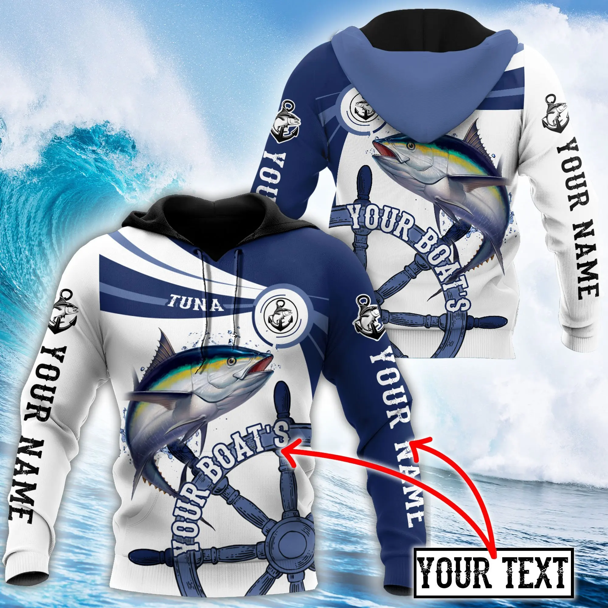 Custom name Tuna fishing boat team 3D Printing Men's Hoodie & Sweatshirt  Autumn Unisex Zip Hoodie Casual Tracksuits KJ774