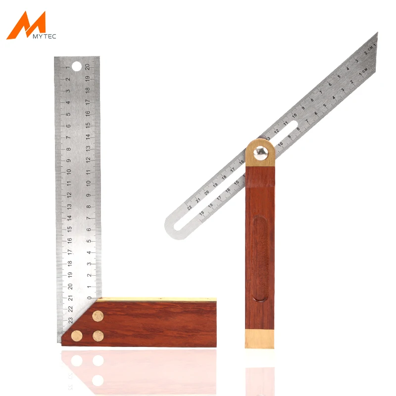 

2 in 1 Angle Rulers Gauges 8" Tri Square Sliding T-Bevel Ruler Stainless Steel Blade Wooden Handle Level Measuring Tool