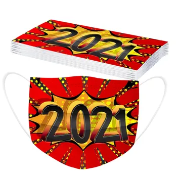 

10pc Adult's Mask Disposable Non Woven 3 Layer Ply Face Masks 2021 Happy New Years Print Breathable Protective Mouth Mask Masque