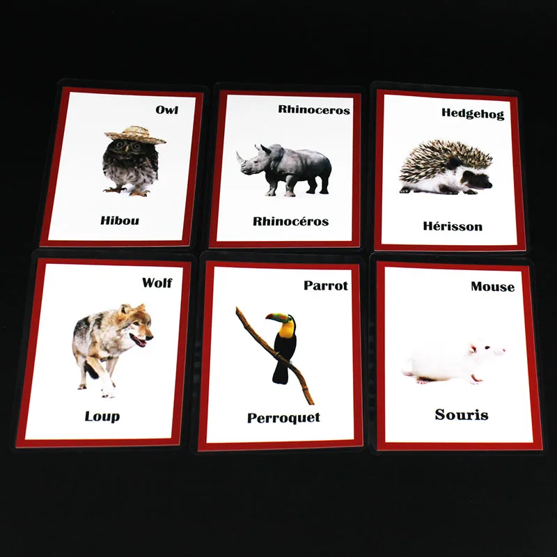 Children Montessori French/English Animals Word Learning Card Flashcards Games Puzzles for Kids Baby Juguetes Educativos Toy 3