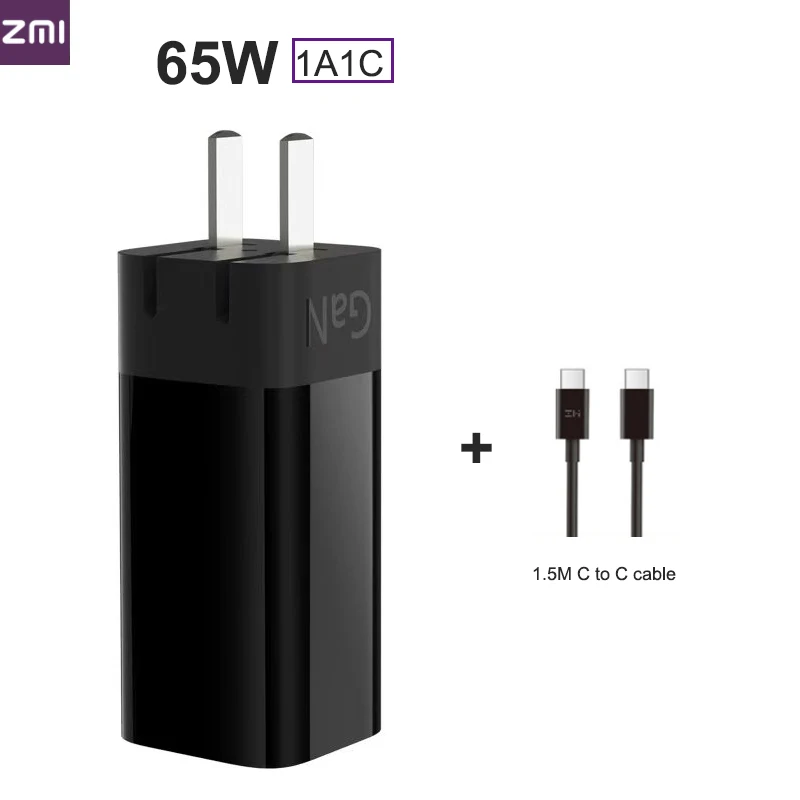 Зарядное устройство ZMI GaN 65 Вт USB Type-C быстрая зарядка 1A1C два порта с кабелем Type C на