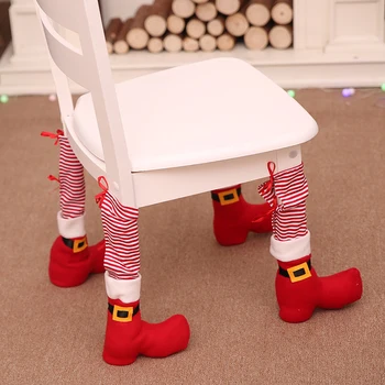 

4X Christmas Chair Foot Cover Stripe Boots Table Foot Xmas Ornaments Home Decor