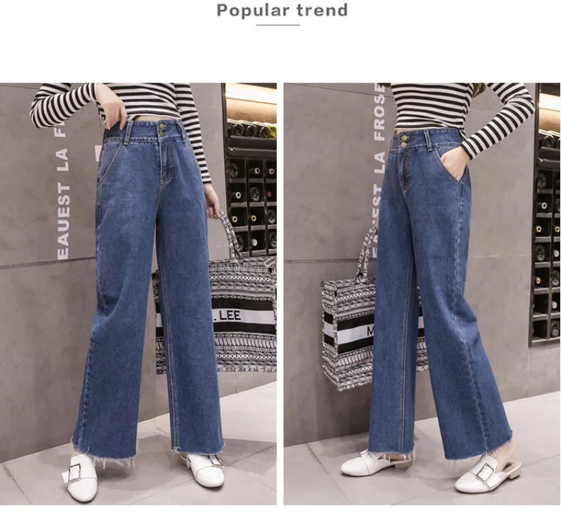 Jeans Women Zipper Casual Pockets Simple All-match Wide Leg Pants Womens Chic Loose Korean Students Daily Fashion Plus size 5XL