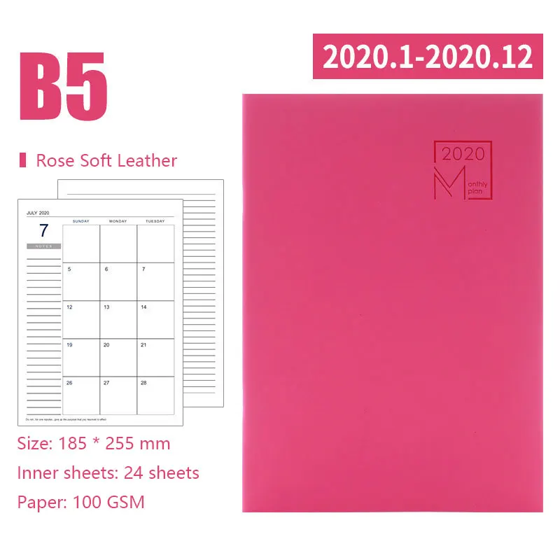 Agenda ноутбук в простом стиле B5 185*255 мм, 24 листа, кожаный мягкий переплет, качественная бумага 100 GSM, горизонтальный, стационарный - Цвет: Красный
