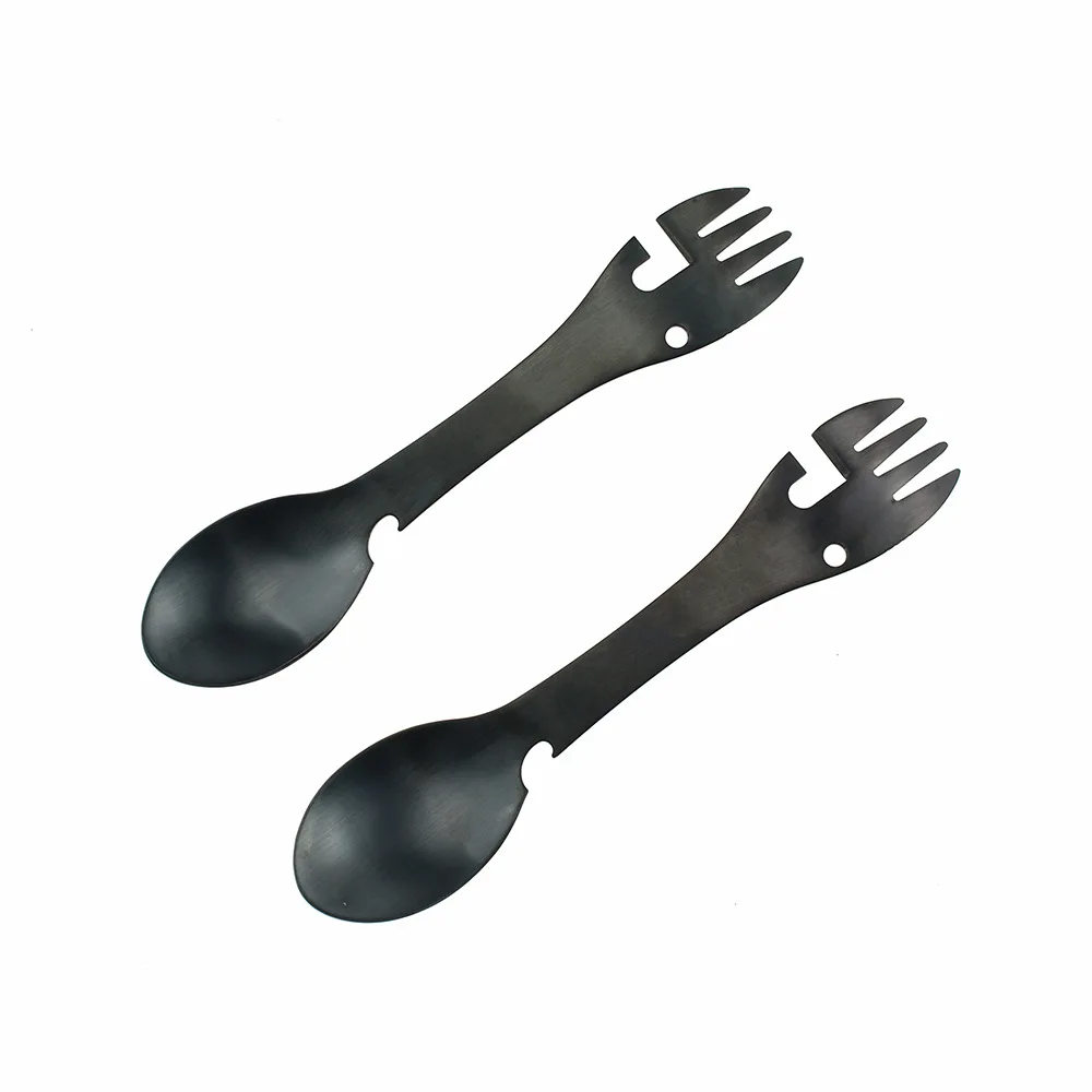 

High Quality Multi-functional Fork Spoon Bottle Opener Can Openers Outdoor Camping Portable Tableware 304 Stainless Steel Titani