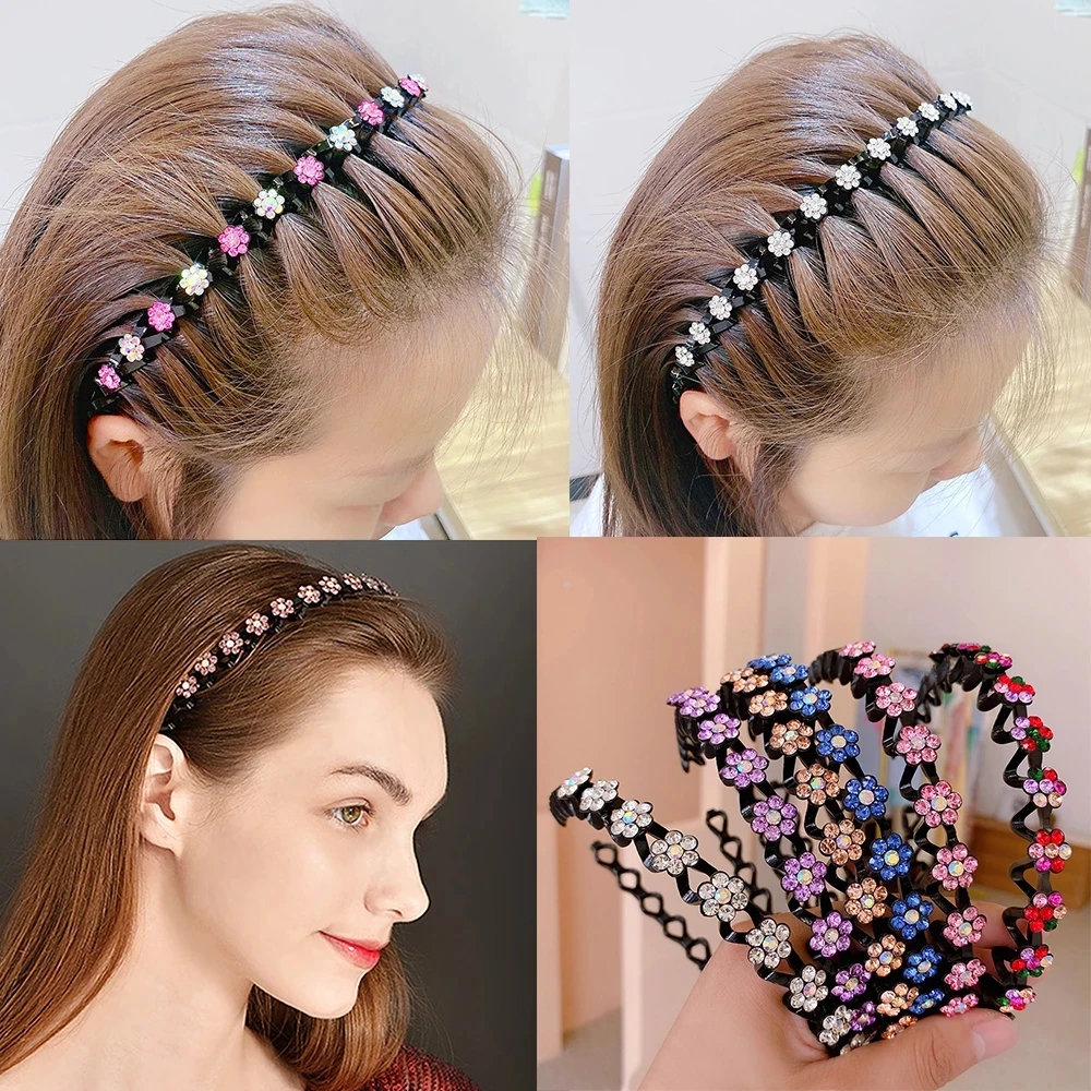 coreanas de flores con diamantes de imitación para mujer, diadema antideslizante el cabello, con bisel, accesorios para el cabello| | - AliExpress