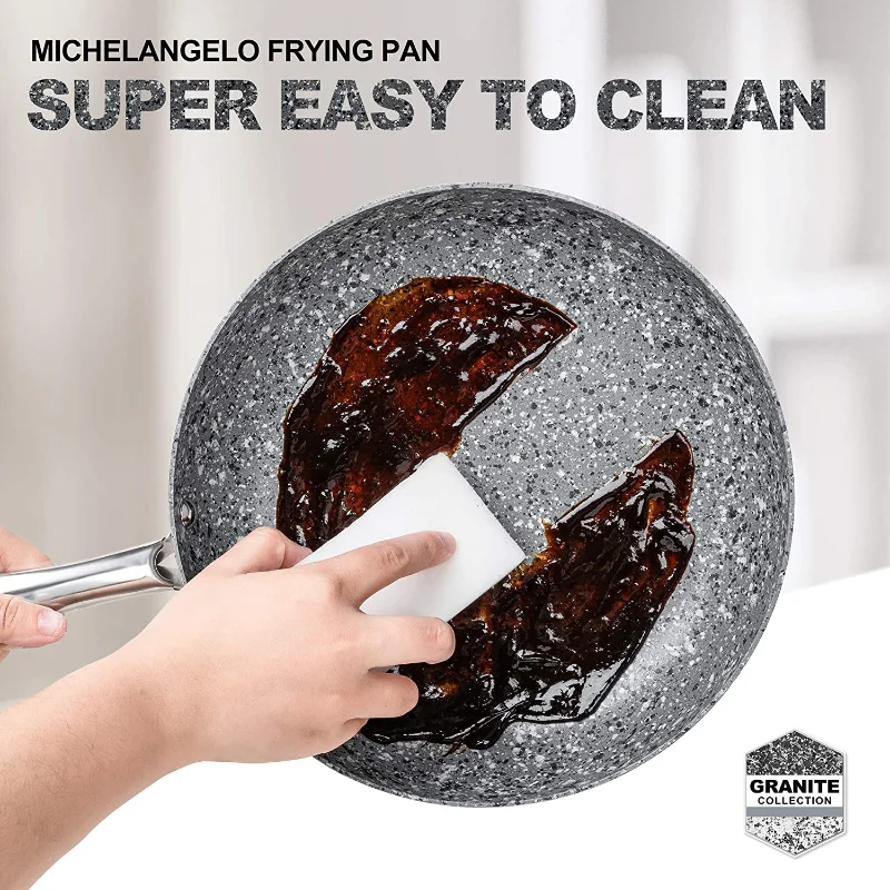 Michelangelo 8 inch Frying Pan with Lid, Small Frying Pan with Bakelite Handle, 8 inch Frying Pan Nonstick with Stone-Derived Coating, Small