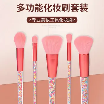 

5pcs Candy Makeup Brush Color Plastic Granule Transparent Handle Pink Beauty Tool Set Multi-function Beauty Makeup Brush