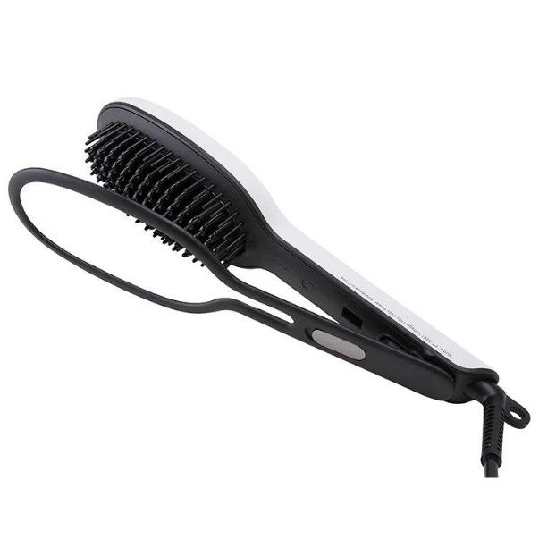 

2 in 1 Hair Straightener Brush Ceramic Ionic Splint Straightening Brush with Anti-Scald Feature Portable Frizz-Free Silky Comb E