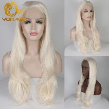 

Yogamic Hair White Blonde Color Synthetic Hair Wigs Natural Wave White Wigs Affordable Glueless Lace Front Wigs
