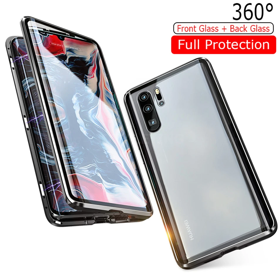 Магнитный чехол с двойным стеклом для huawei P30 20 mate 30 Pro Чехол Honor Psmart z закаленное