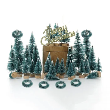 

55pcs Blue And Green Simulation Small Pine Christmas Tree Desktop Decoration Set