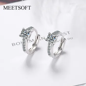 

MEETSOFT 925 Silver Prevent Allergy Hoop Earrings for Women Trendy Design Small Circle Crystal Jewelry Gift