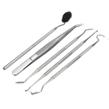 

5PCS/Set Stainless Steel Dental Mirror Tweezer Dental Set Dentist Prepared Tool Probe Instrument Sickle Scaler Kit Care Tooth