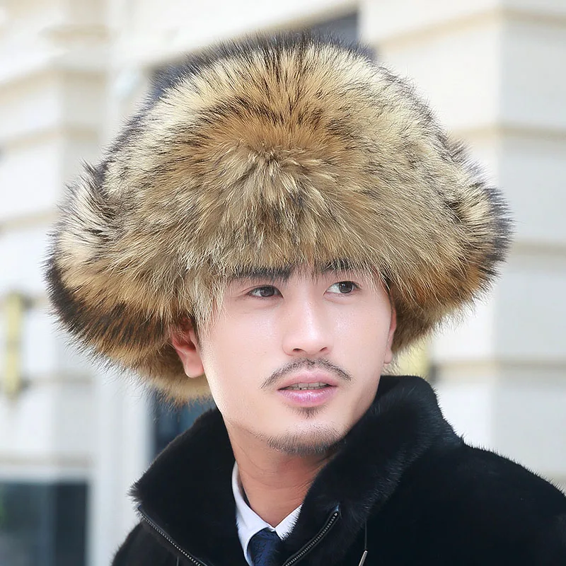 Мужская шапка бомбер Lantafe ушанка из меха енота и кролика в русском стиле теплая