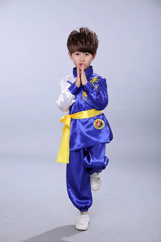 Color8 Детская Китайская традиционная форма для кунгфу Hanfu год тхэквондо ушу Тан костюм атласные рождественские платья, для маленьких мальчиков и девочек одежда для тайчи - Цвет: Color8
