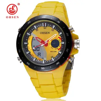 

Fashion Digital Quartz Men Wristwatch Wholesale OHSEN Silicone Strap watch Yellow Dial Waterproof Outdoor Sport Watches Gifts