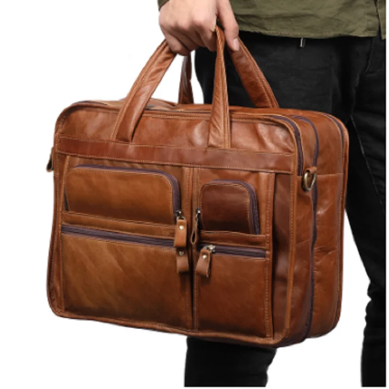 

Casual Retro Leather Men Briefcase 15.6 Inch Business Handbag one-shoulder Slanted Bag Leather Men Bag