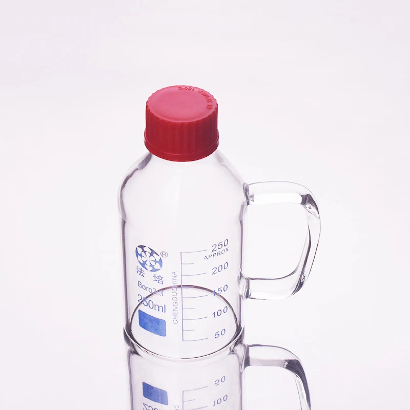 Reagent bottle,With red screw cover,Borosilicate glass handle,250ml GL32mm,Graduation Sample Vials Plastic Lid