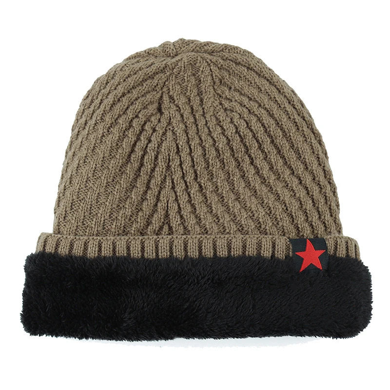 Зимние мужские шапочки Skullies в стиле хип-хоп унисекс, вязаная теплая шапка плюс бархатная шапка, утолщенная шапка со звездой, уличные шапочки