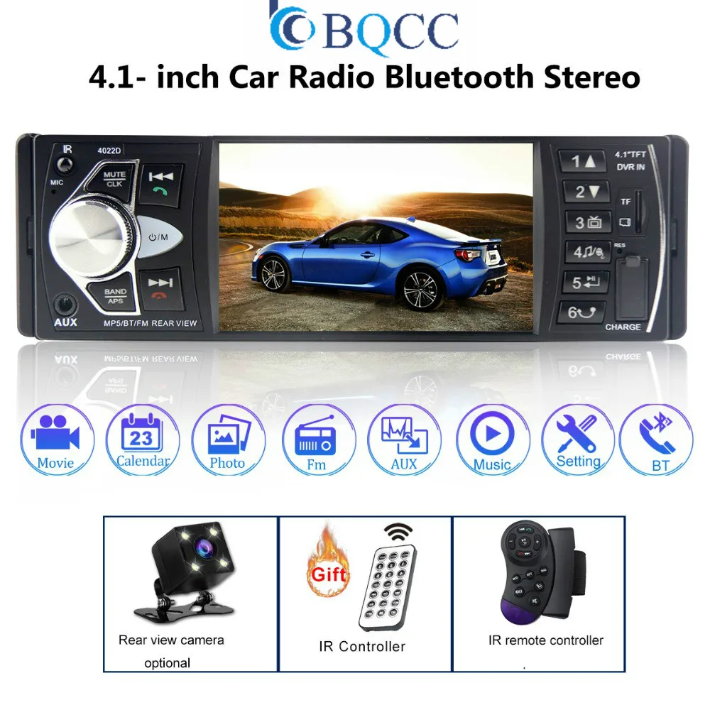 

Car Radio Auto Stereo 4.1 Inch 1 Din FM Bluetooth 2.0 Support Rear View Camera USB Steering Wheel Control Autoradio 4022D
