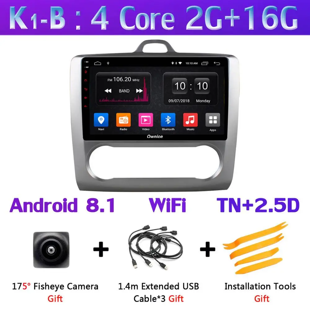 K1-B Панорамная камера 360 ° 4G LTE Android 9,0 4G+ 64G SPDIF DSP CarPlay Автомобильный мультимедийный плеер для Ford Focus 2 MK2 2004- gps радио - Цвет: K1-B