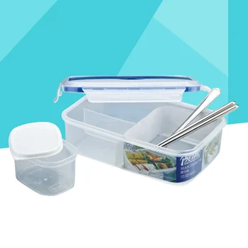 

1pcs Tight Sealed Thin Reusable Useful Transparent Food Storage Containers with Lid Portion with Chopstick and Spoon