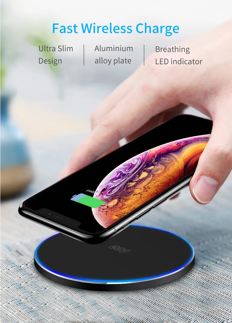 QCY Wireless Charger for iPhone 11 12 13 X XS Fast Wireless Charging for Samsung Xiaomi Huawei Mobile Phone Qi Wireless Charger Fast charge 18w