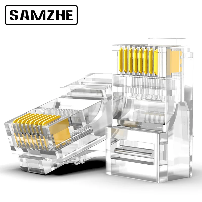 SAMZHE Cat6 RJ45 Modular Plug 8P8C Connector for Ethernet Cable Gold Plated 1Gbps CAT 6 Gigabit 1