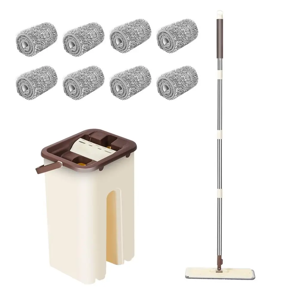 D Mop And Bucket Set Squeeze Flat Mop Stainless Steel Rod Microfiber Mop Cleaning Tools For Wet Dry Floor - Color: D