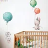 Pegatinas de pared de conejos y globos coloridos para decoración de habitación de niños, pegatinas de pared de conejo gris, adhesivo para pared de dormitorio infantil ► Foto 3/6